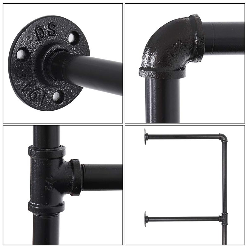 LIANTRAL Industrial Wall Mount Iron Pipe Shelf, DIY Open Bookshelf, Retro Storage Shelves Pipe Shelving Hung Bracket (4 Tier X2, Black) - Image 3